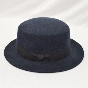 Flat Top Pork Pie Cap with Grosgrain Hat Band,  Vintage Style Wool Felt Boater